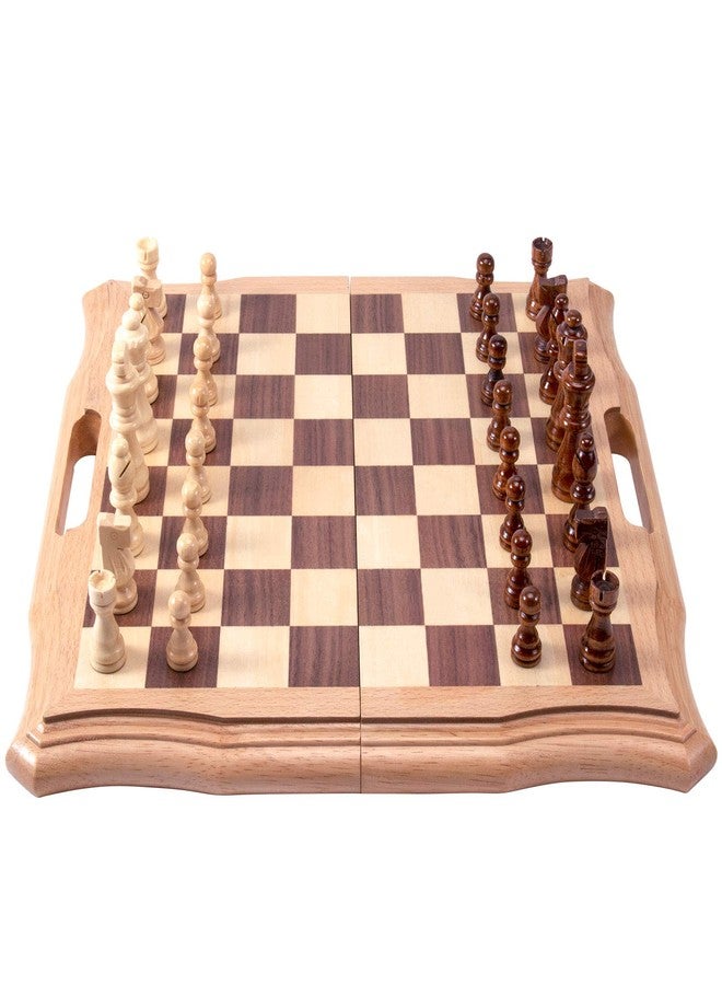 AMEROUS 15.6 inches Magnetic Wooden Chess Set, Handheld Style Chess Board Game Sets with Game Pieces Storage Slots - 2 Extra Queens - Gift Package, Chess for Beginner, Kids and Adults - Image 2